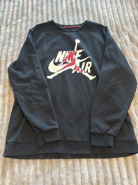 Nike Men's Black Crewneck Sweatshirt with White and Red Nike Air Logo